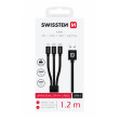 Câble données et chargement Swissten DATA CABLE TEXTILE 3in1 1,2 M BLACK