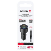 Adaptateur Swissten Car Charger USB-C PD + USB-A, 63W + cabel USB-C / USB-C, 1 m