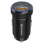 Adaptateur Swissten Mini Car Charger USB-C PD + USB-A, 20W + cabel USB-C / USB-C, 1 m