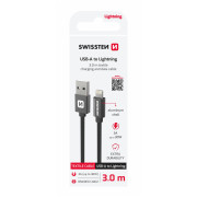 Câble données et chargement Swissten Textile USB / Lightning 3 m noir černá