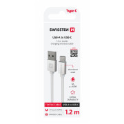 Câble données et chargement Swissten Textile USB / USB-C 1,2 m argenté stříbrná