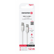 Câble données et chargement Swissten Textile USB-C / USB-C 1,2 m argenté stříbrná
