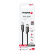Câble données et chargement Swissten Textile USB-C / USB-C 1,2 m noir černá