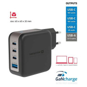 Adaptateur Swissten GaN Travel Charger 100W 3X USB-C PD + USB-A