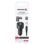 Adaptateur Swissten Car Charger 2x USB-C PD + USB-A, 95 W + cabel USB-C / USB-C, 1 m