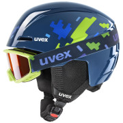 Ensemble casque et lunettes Uvex Viti set 2023 bleu / vert blue puzzle