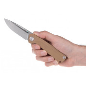 couteau pliant Acta non verba Z200 Stonewash/Plain Edge, G10 brun Coyote