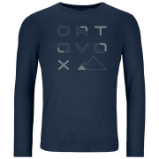 T-shirt homme Ortovox 185 Merino Brand Outline Ls M bleue deep ocean