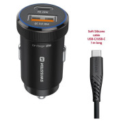 Adaptateur Swissten Mini Car Charger USB-C PD + USB-A, 20W + cabel USB-C / USB-C, 1 m