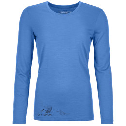 T-shirt femme Ortovox 185 Merino Logo Spray Ls W bleue sky blue