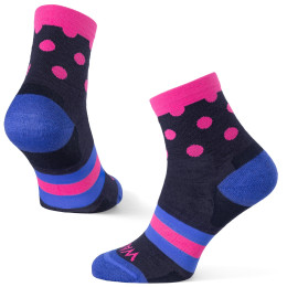 Chaussettes Warg Happy Merino W Stripes and Dots bleue Navy/Blue