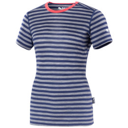 T-shirt femme Zulu Merino 160 Short Stripes bleu / gris narrow stripes blue-grey/coral