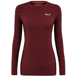 T-shirt femme Salewa Cristallo Warm Amr W L/S Tee. rouge / blanc Syrah