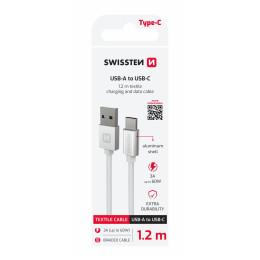 Câble données et chargement Swissten Textile USB / USB-C 1,2 m argenté stříbrná