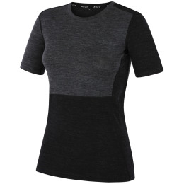 T-shirt femme MOOA MerinoSilk Block 160 short noir black melange