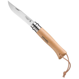 couteau pliant Opinel Vri N°08 Inox manche hêtre + cordelette cuir