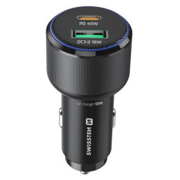 Adaptateur Swissten Car Charger USB-C PD + USB-A, 63W + cabel USB-C / USB-C, 1 m