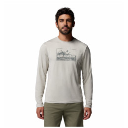 T-shirt homme Columbia Parsons Point™ Ls Graphic Tee beige Dark Stone Heather Framed Peakscape
