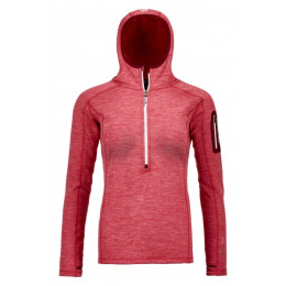 Sweat-shirt femme Ortovox Fleece Light Melange Zip Neck rouge HotCoral