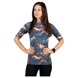 T-shirt fonctionnel femme Drexiss All Alpine Peaks Merino Active bleu / orange