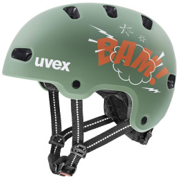 Casque vélo enfant Uvex Kid 4 Style kaki bam moss green - papaya matt