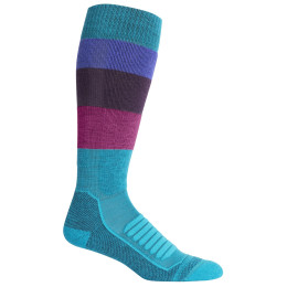 Chaussettes hautes femme Icebreaker W's Ski+ Medium OTC wide stripes turquoise / bleu ArcticTeal