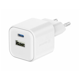 Chargeur Swissten TRAVEL CHARGER GaN 1x USB-C 20W PD AND 1x USB-A 18W QC blanc