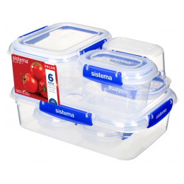 Boîte aliments Sistema 6 Pack Starter Klip It transparent Transparent with blue clips