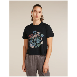 T-shirt femme Icebreaker Merino 150 Tech Lite SS Crop Tee NZ Flora noir BLACK