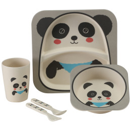 Ensemble repas enfant - exposé Vango Bamboo Panda Kids Set blanc / gris
