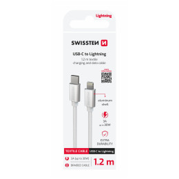 Câble données et chargement Swissten Textile USB-C / Lightning 1,2 m argenté stříbrná