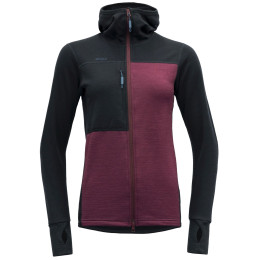 Veste polaire fonctionnelle femme Devold Nibba Merino Jkt Hood Wmn rouge / noir Ink/Beetroot