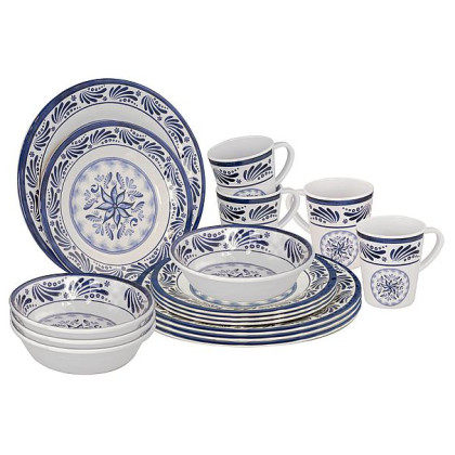 Set de vaisselle Bo-Camp Old Dutch 16 100% Melamine bleu / blanc Blue/White