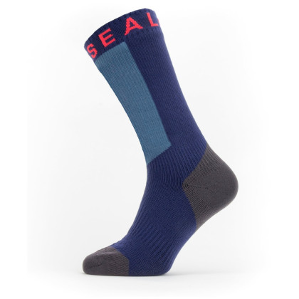 Chaussettes imperméables SealSkinz Waterproof Warm Weather Mid Length with Hydrostop bleue / rouge NavyBlue/Gray/Red