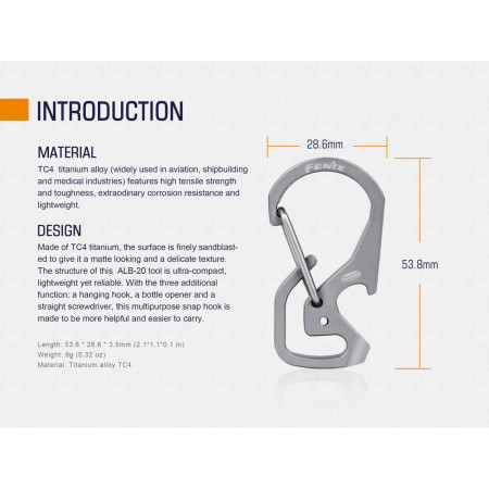 Mousqueton Fenix Mousqueton multifonctionnel en titane Fenix ALB-20