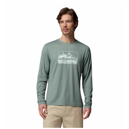 T-shirt homme Columbia Parsons Point™ Ls Graphic Tee vert clair Sedona Sage Heather Framed Peakscape