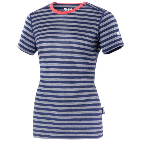 T-shirt femme Zulu Merino 160 Short Stripes bleu / gris narrow stripes blue-grey/coral