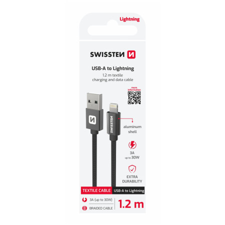 Câble données et chargement Swissten Textile USB / Lightning 1,2 m