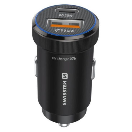 Adaptateur Swissten Mini Car Charger USB-C PD + USB-A, 20W + cabel USB-C / USB-C, 1 m