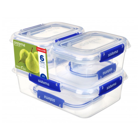 Boîte aliments Sistema 6 Pack Essentials Klip It Plus transparent Transparent with blue clips