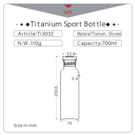 Bouteille Keith Titanium Titanium Sport Bottle 700 ml