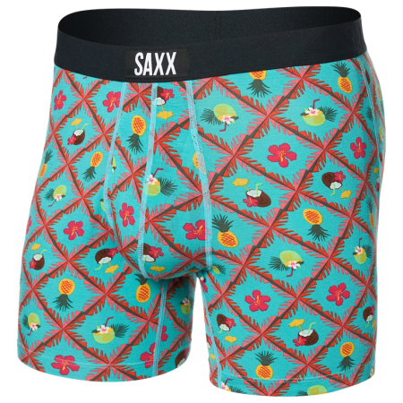 Caleçon Saxx Ultra Super Soft Boxer Brief Fly turquoise pina colada plaid-aqua