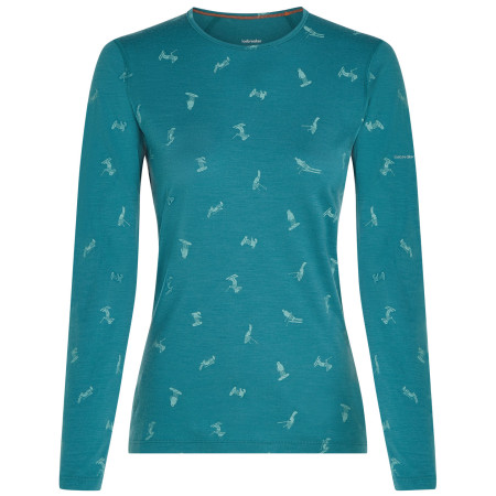 T-shirt fonctionnel femme Icebreaker Women Merino 200 Oasis LS Crewe Snow Day bleu clair Topaz/Hydro/Aop