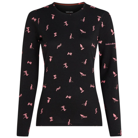 T-shirt fonctionnel femme Icebreaker Women Merino 200 Oasis LS Crewe Snow Day noir Blck/Acdpnk/Aop