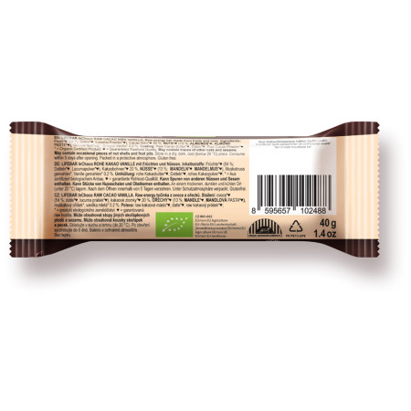 Barre Lifefood Fèves de cacao et vanille RAW BIO 40 g