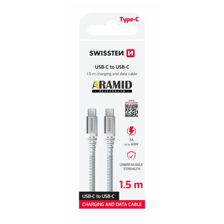 Câble Swissten Aramid Reinforced USB C / USB C 1,5 m
