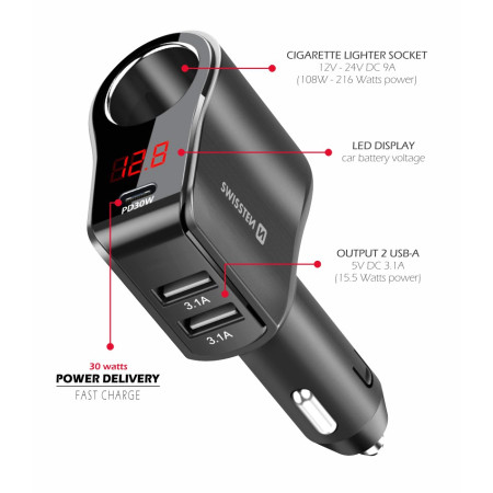 Adaptateur voiture Swissten Car Adapter Compact 108W - 216W