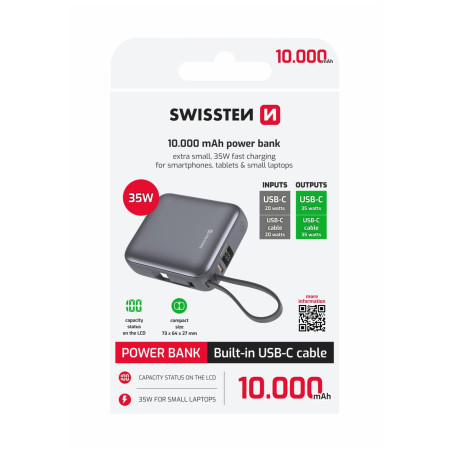 Banque d'énergie Swissten Space 10000 mAh, 35W USB-C argenté stříbrná