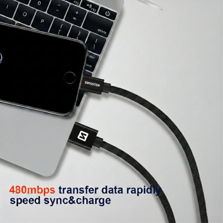 Câble données et chargement Swissten Textile USB / Micro USB 1,2 m