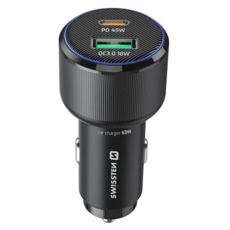 Adaptateur Swissten Car Charger USB-C PD + USB-A, 63W + cabel USB-C / USB-C, 1 m